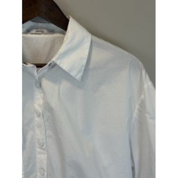 MNG Mango White 100% Cotton Cropped Snap Front Shirt Adjustable Hem Size 4 - Picture 4 of 8